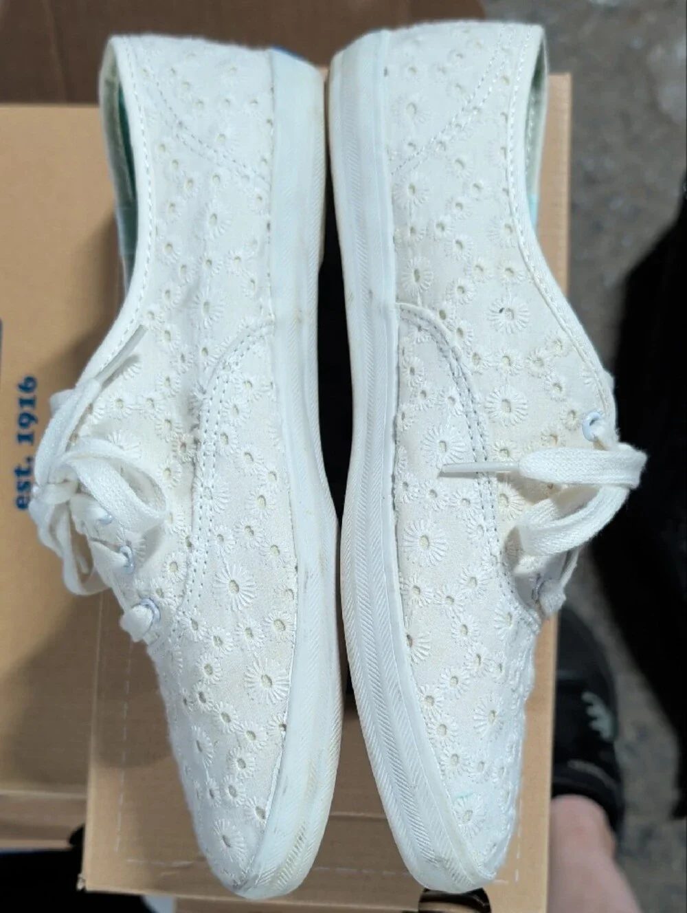 Keds White Eyelet Canvas Sneakers with Mint Insoles
